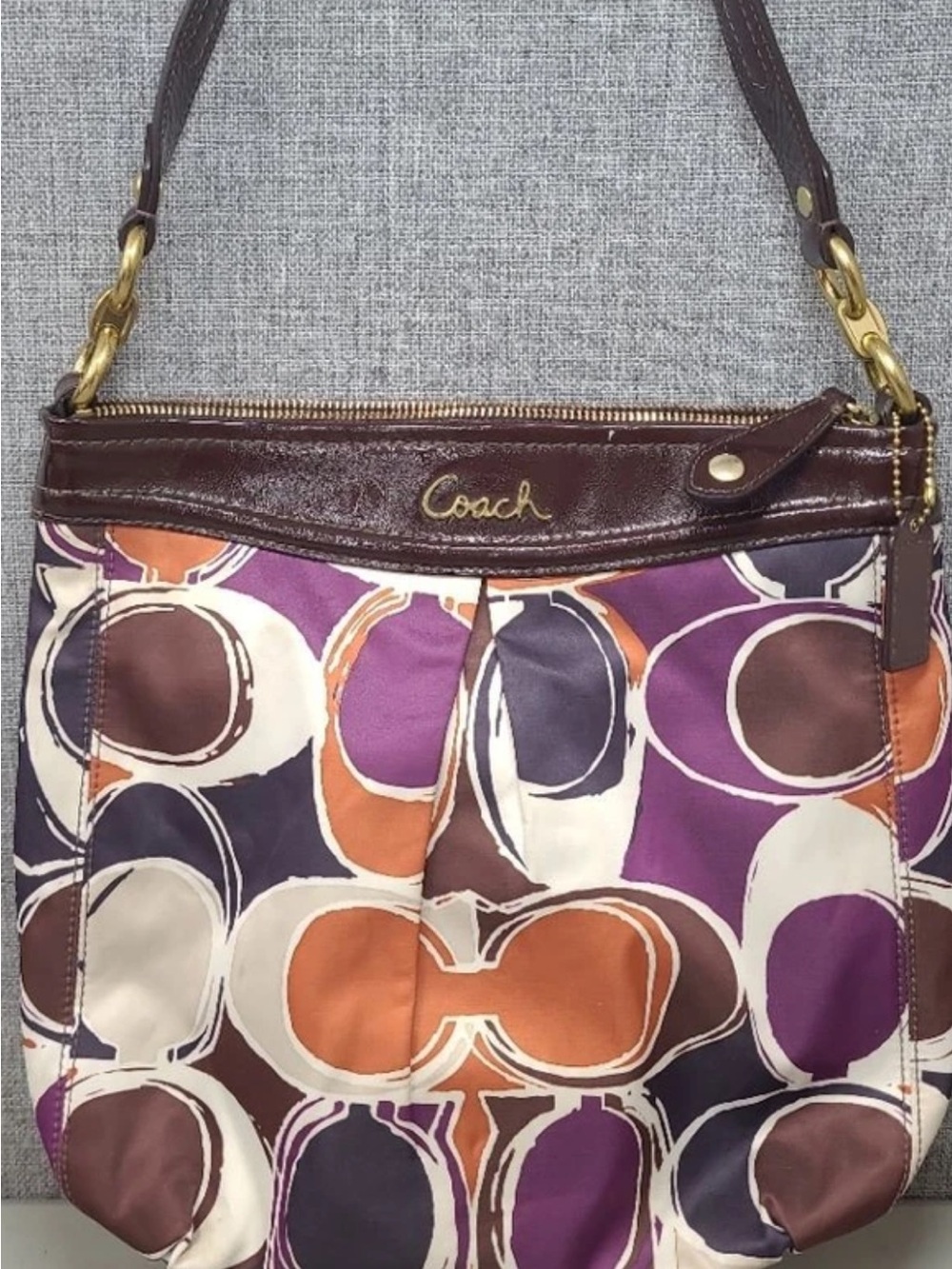 Coach Purple Orange Brown Circle-Print Shoulder Bag